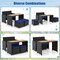 Outdoor Patio Dining Set PE Rattan Acacia Wood Loveseat Table 2 Ottomans Navy Cushion